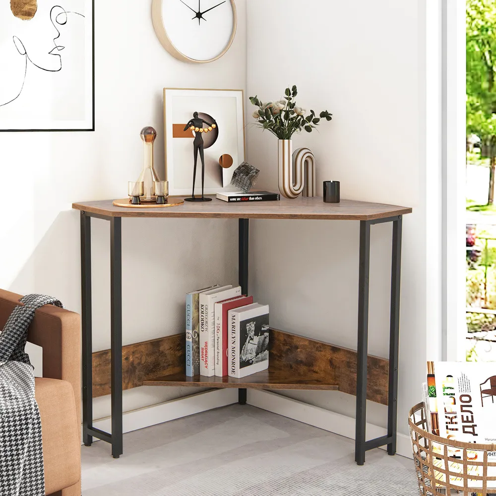 9-Degree Triangle Computer Desk with Power Outlet - Brown