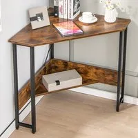 9-Degree Triangle Computer Desk with Power Outlet - Brown