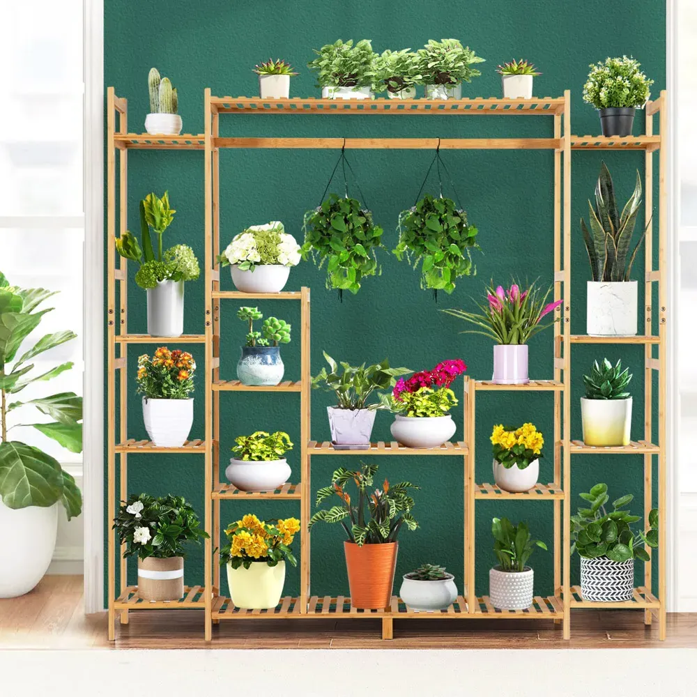 9 Tier Bamboo Crisscross Plant Stand - Cream