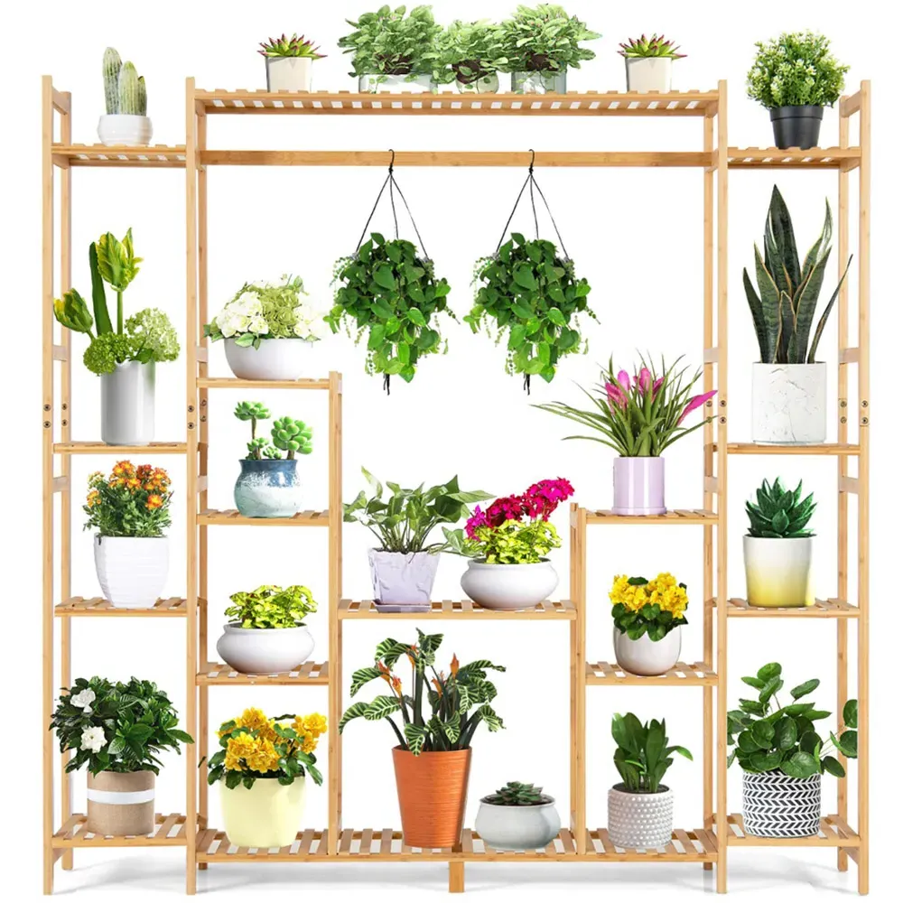 9 Tier Bamboo Crisscross Plant Stand - Cream