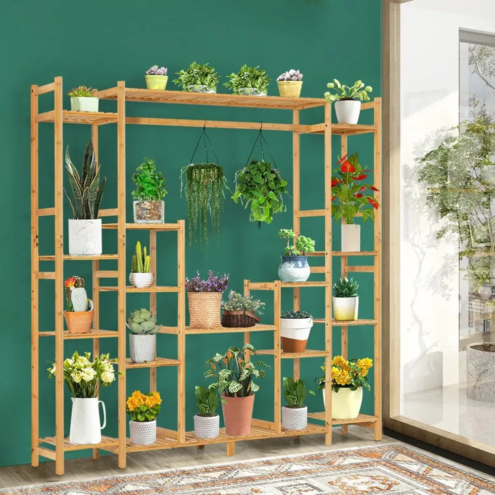 9 Tier Bamboo Crisscross Plant Stand - Cream