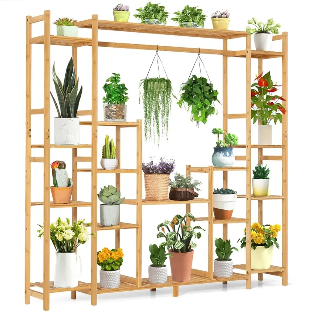 9 Tier Bamboo Crisscross Plant Stand - Cream image
