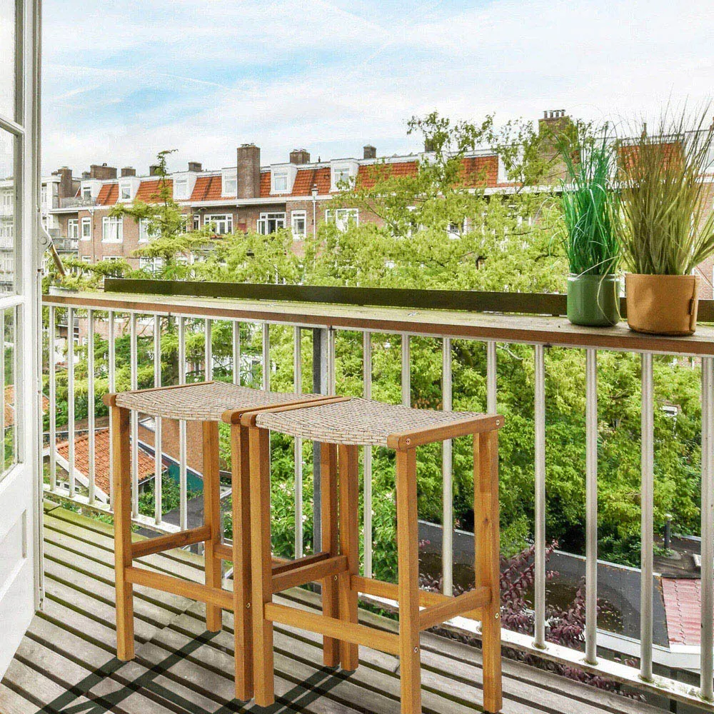 Acacia Wood Bar Stool Set of 2 - PE Wicker