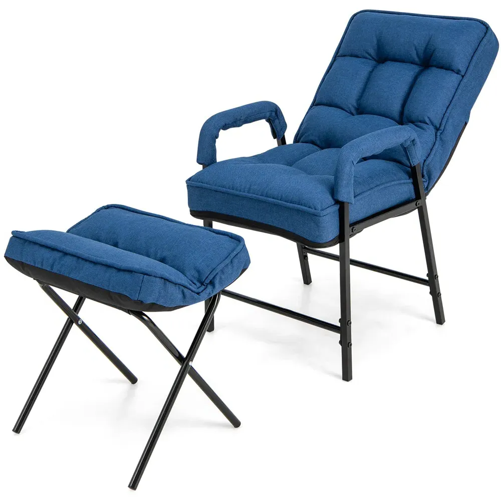 Accent Armchair with Ottoman - Blue, Linen