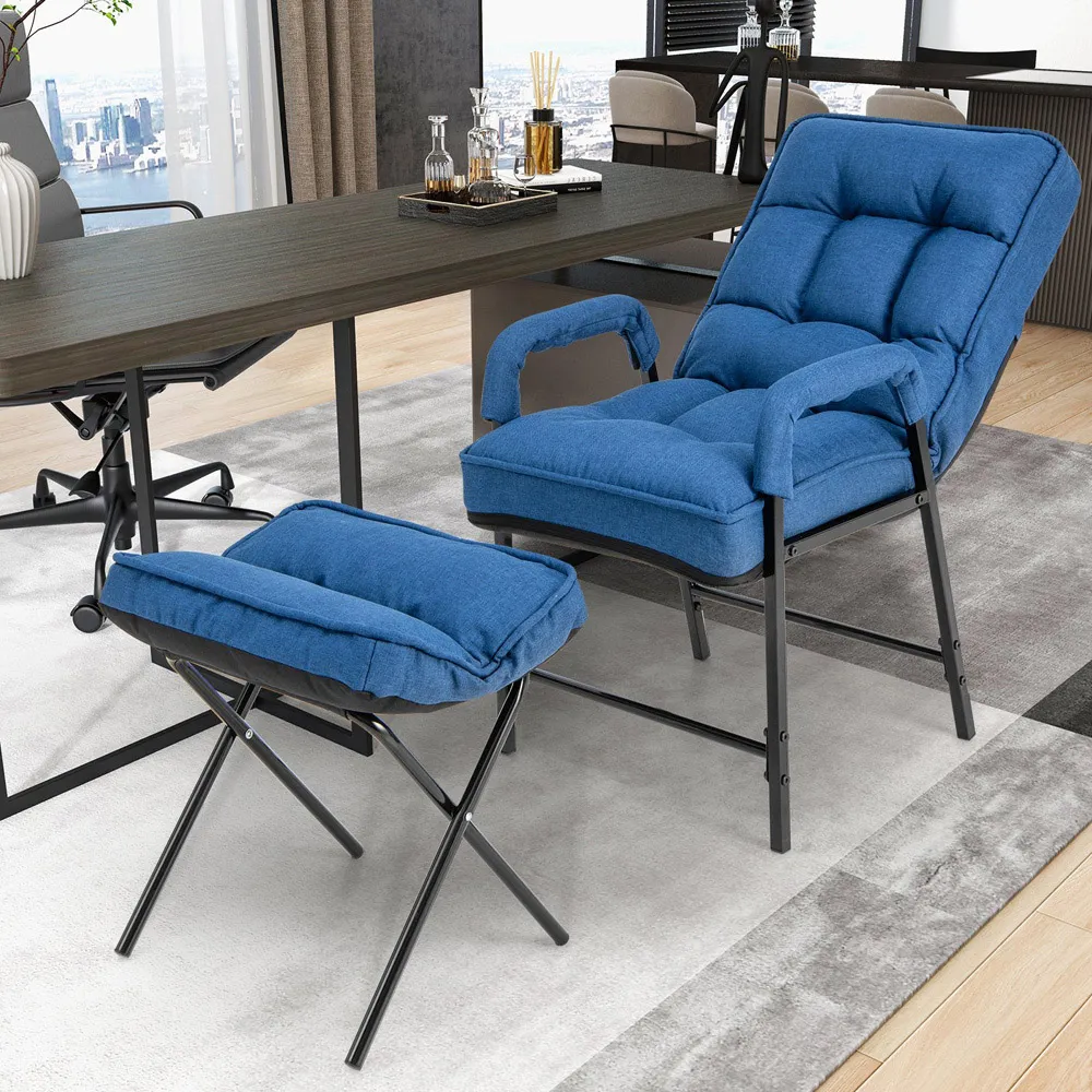 Accent Armchair with Ottoman - Blue, Linen