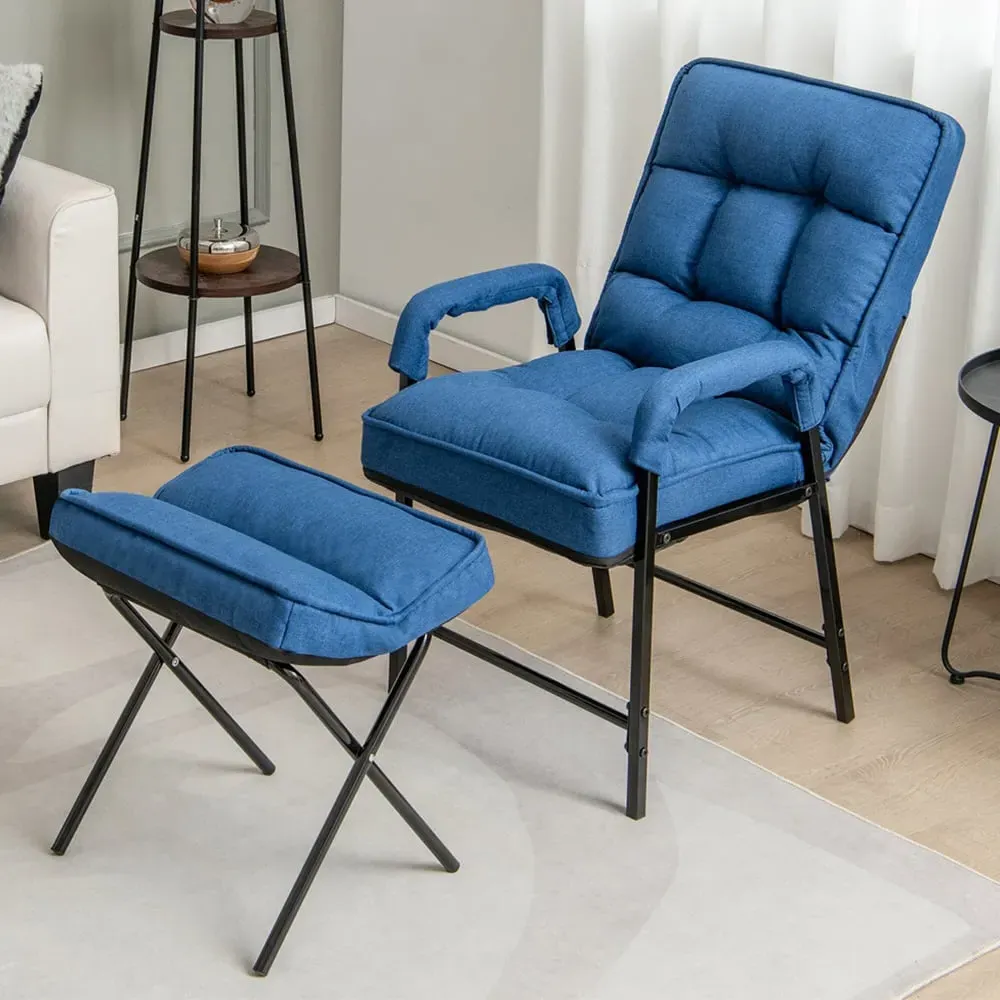 Accent Armchair with Ottoman - Blue, Linen image