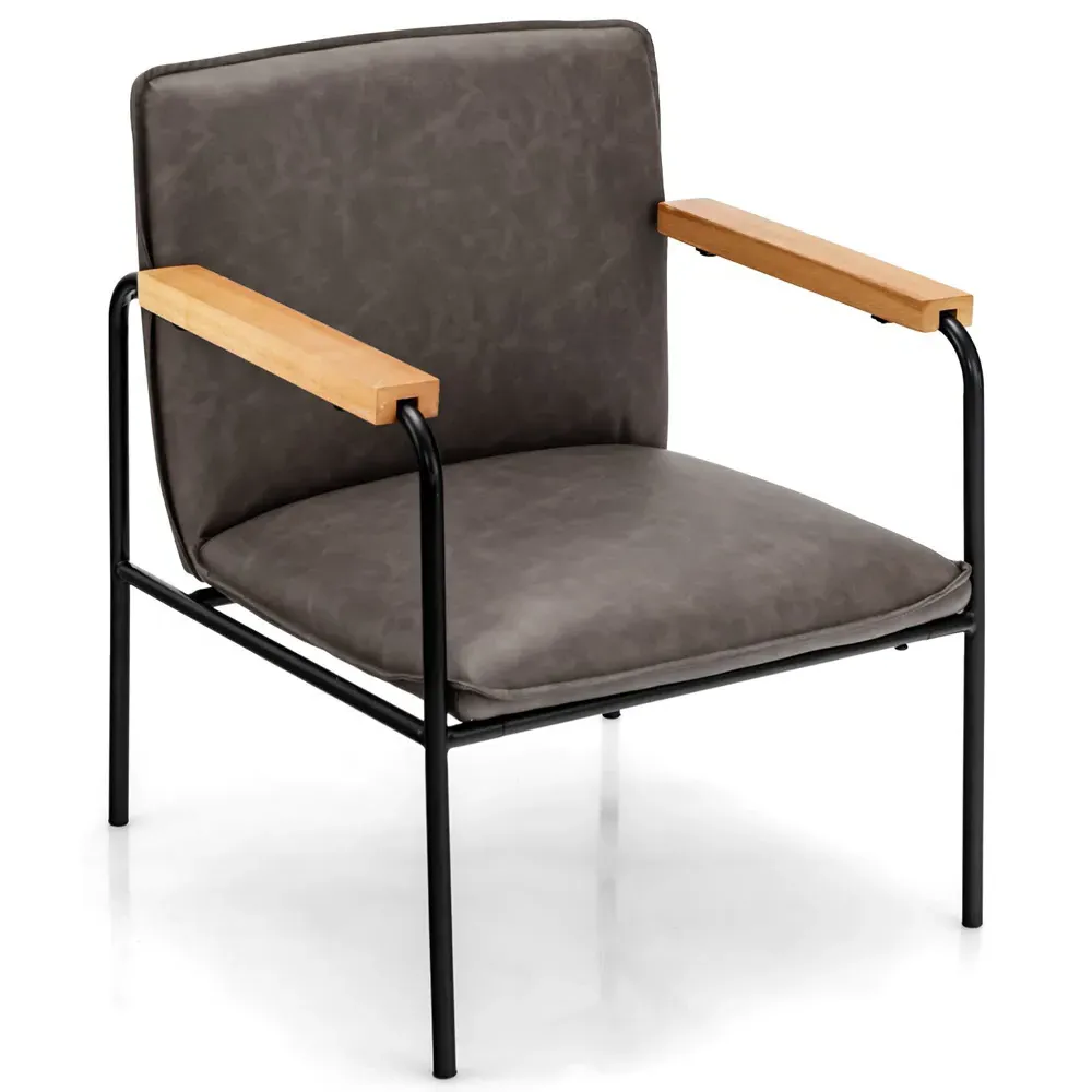 Accent Chair with Armrests - Grey, PU Leather