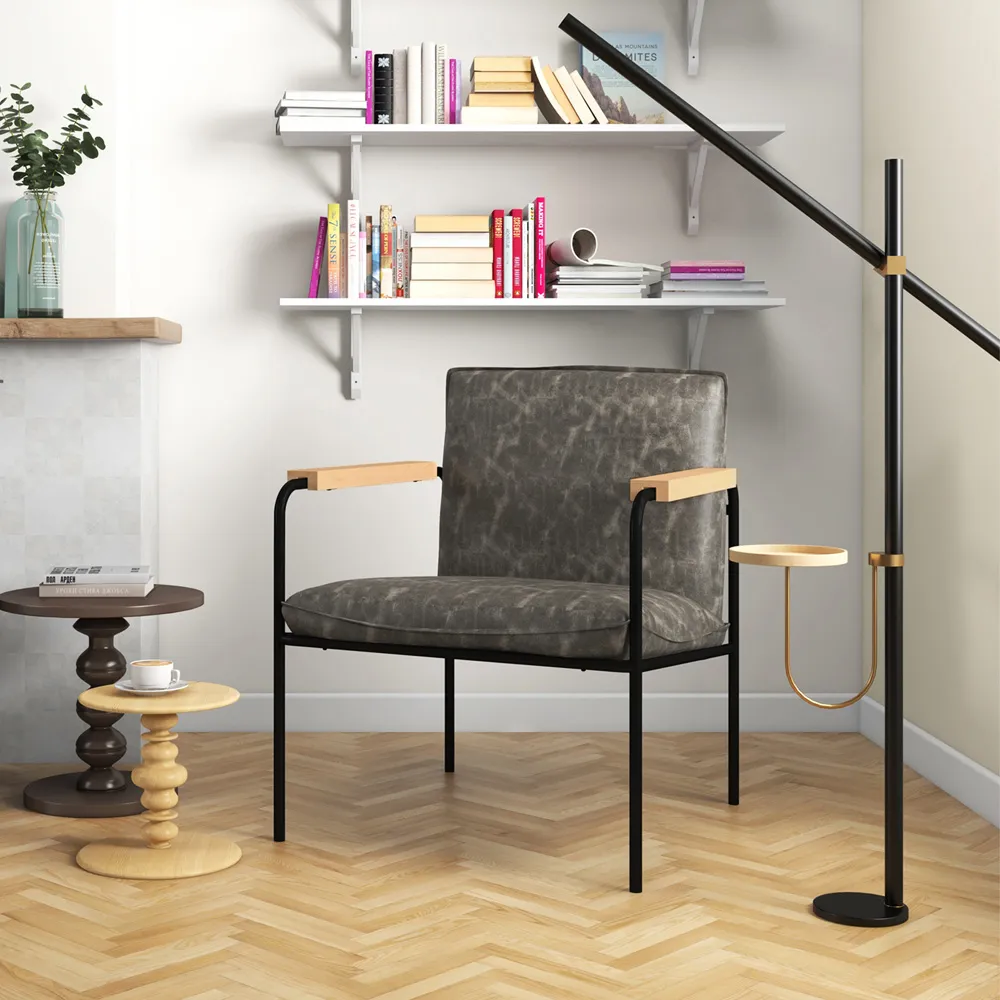 Accent Chair with Armrests - Grey, PU Leather