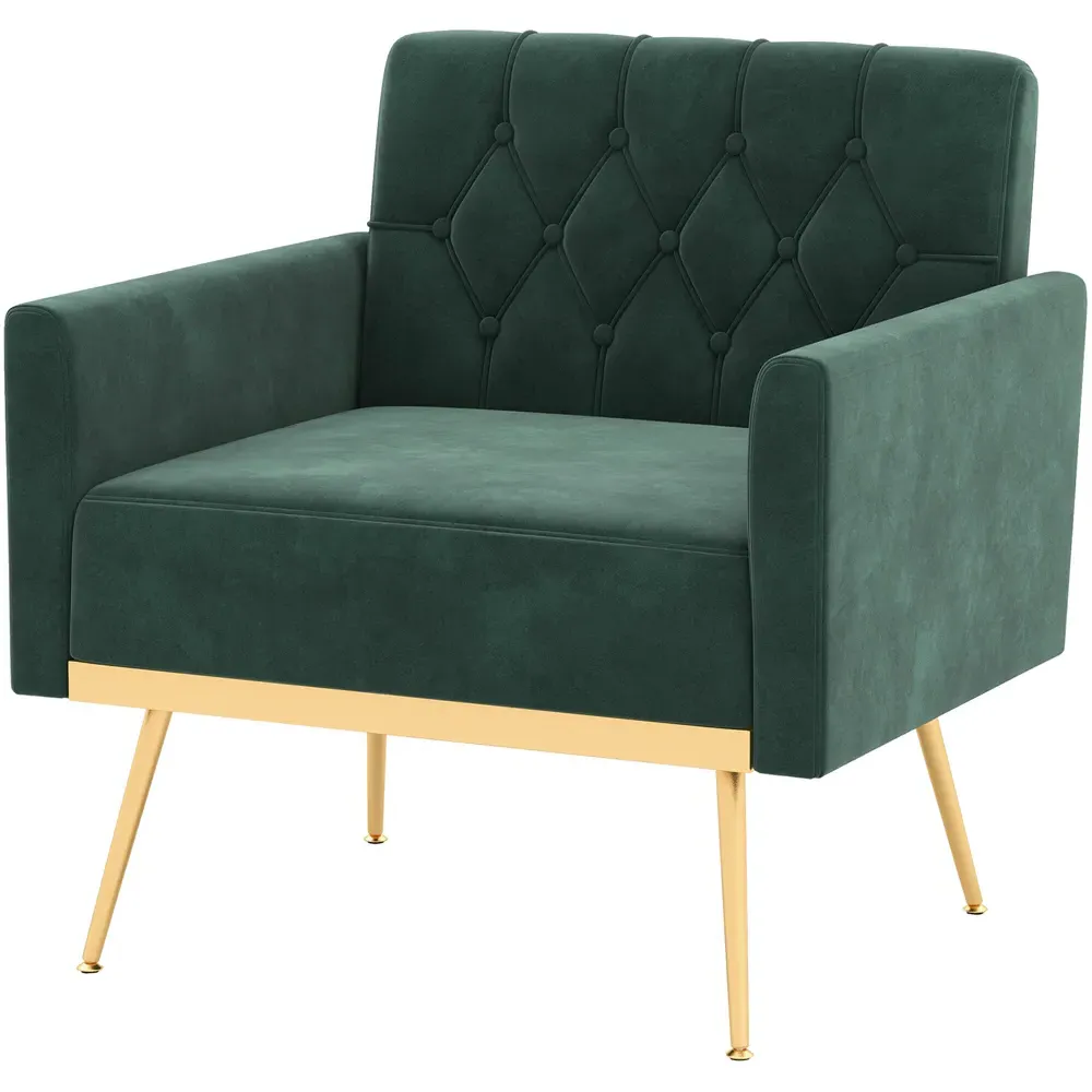 Accent Chair with Button Tufting - Dark Green, Velvet