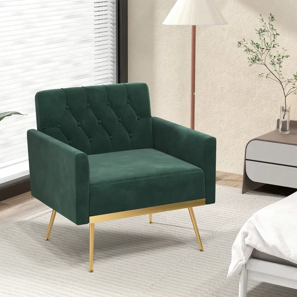 Accent Chair with Button Tufting - Dark Green, Velvet