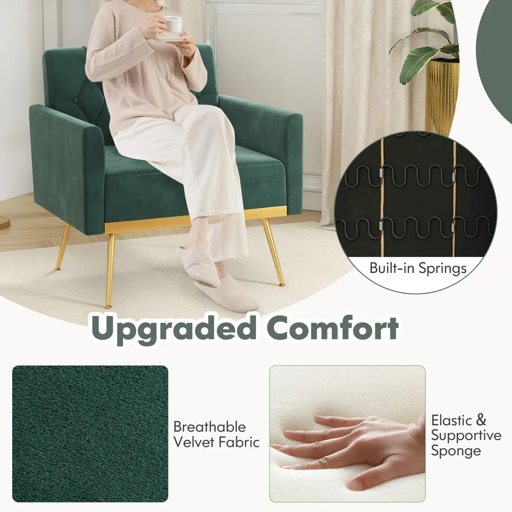 Accent Chair with Button Tufting - Dark Green, Velvet