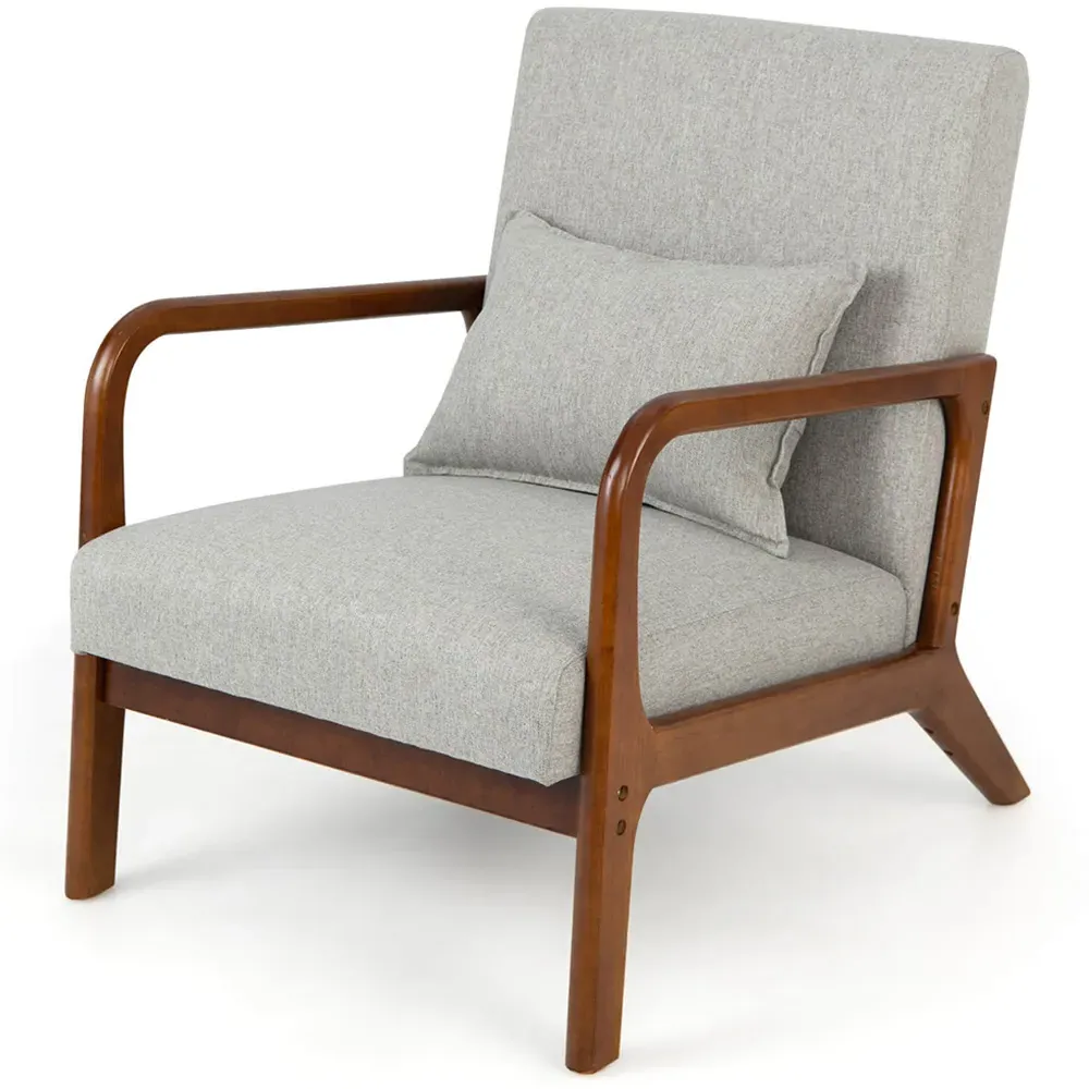 Accent Chair with Lumbar Pillow - Grey, Faux Linen