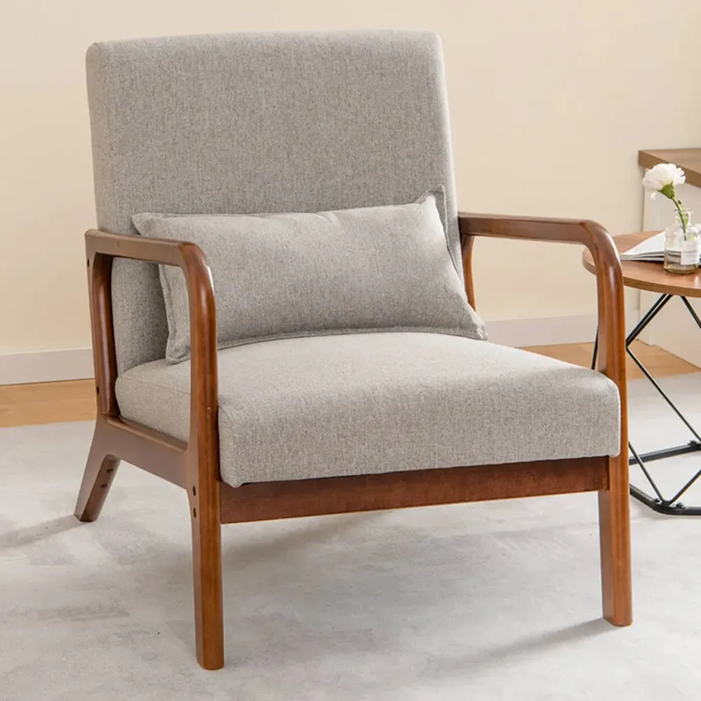 Accent Chair with Lumbar Pillow - Grey, Faux Linen