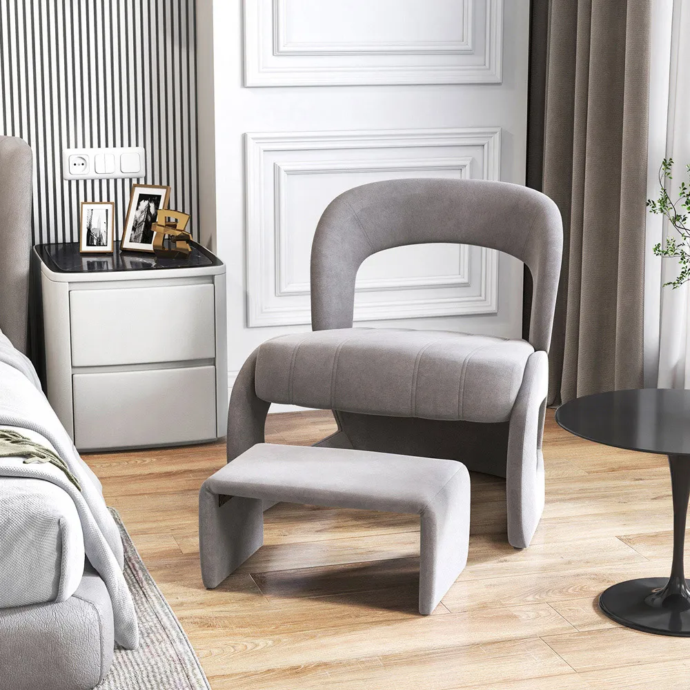 Accent Chair with Ottoman - Grey