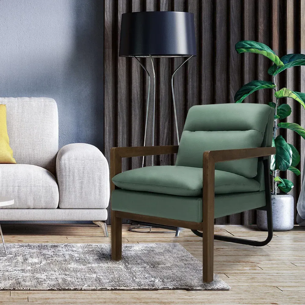 Accent Chair with Reclining - Green, Leather