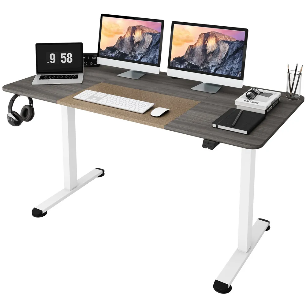 Adjustable Computer Desk with Headphone Hook - Grey