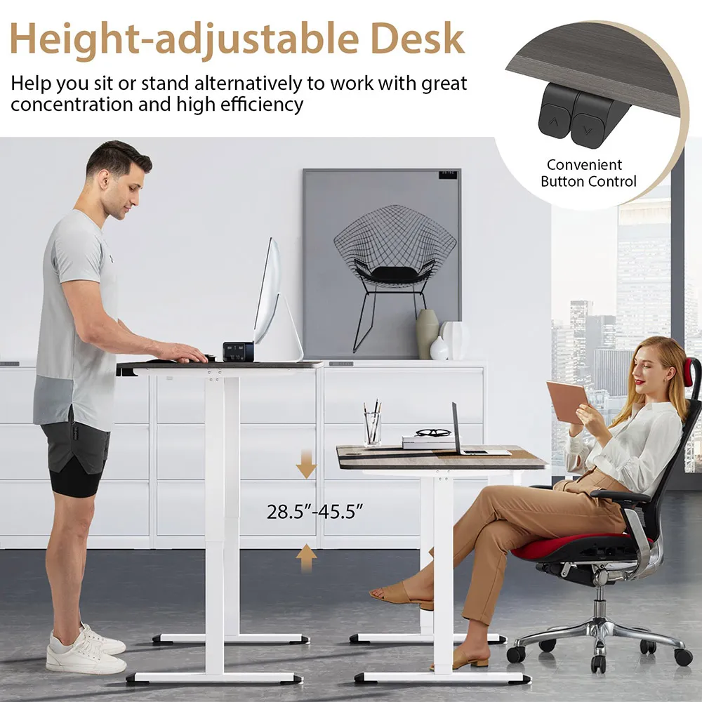 Adjustable Computer Desk with Headphone Hook - Grey