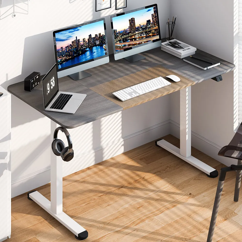 Adjustable Computer Desk with Headphone Hook - Grey