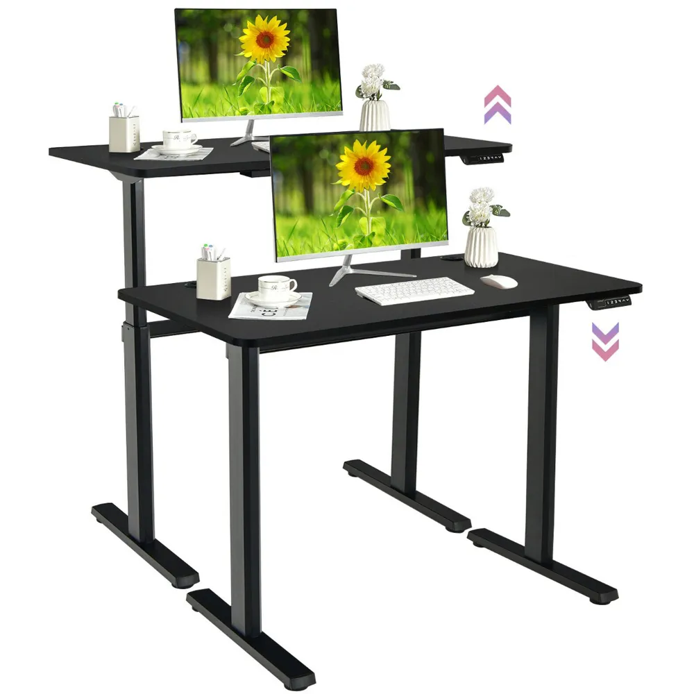 Adjustable Computer Table with USB Port - Black