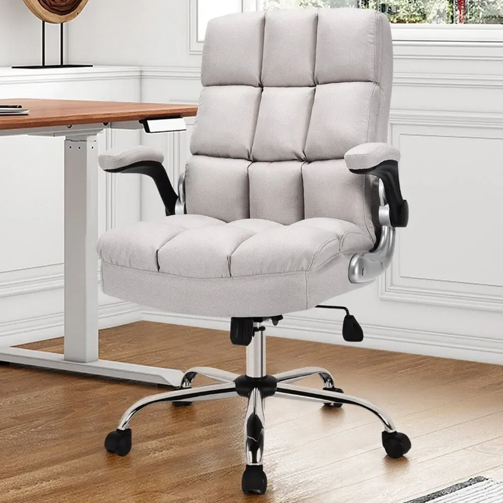 Adjustable Ergonomic Office Chair - Beige, Linen