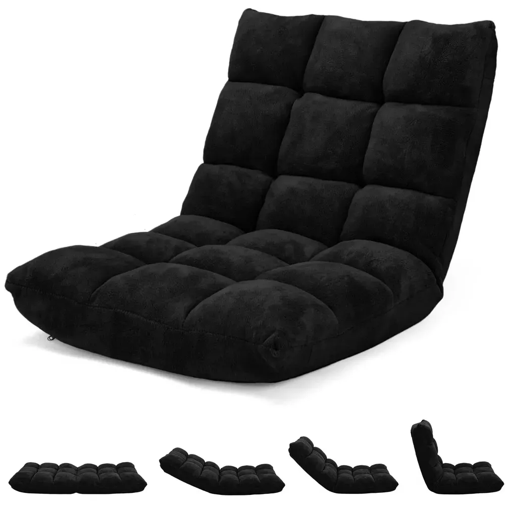 Adjustable Floor Chair with 14 Positions - Black, Coral Velvet