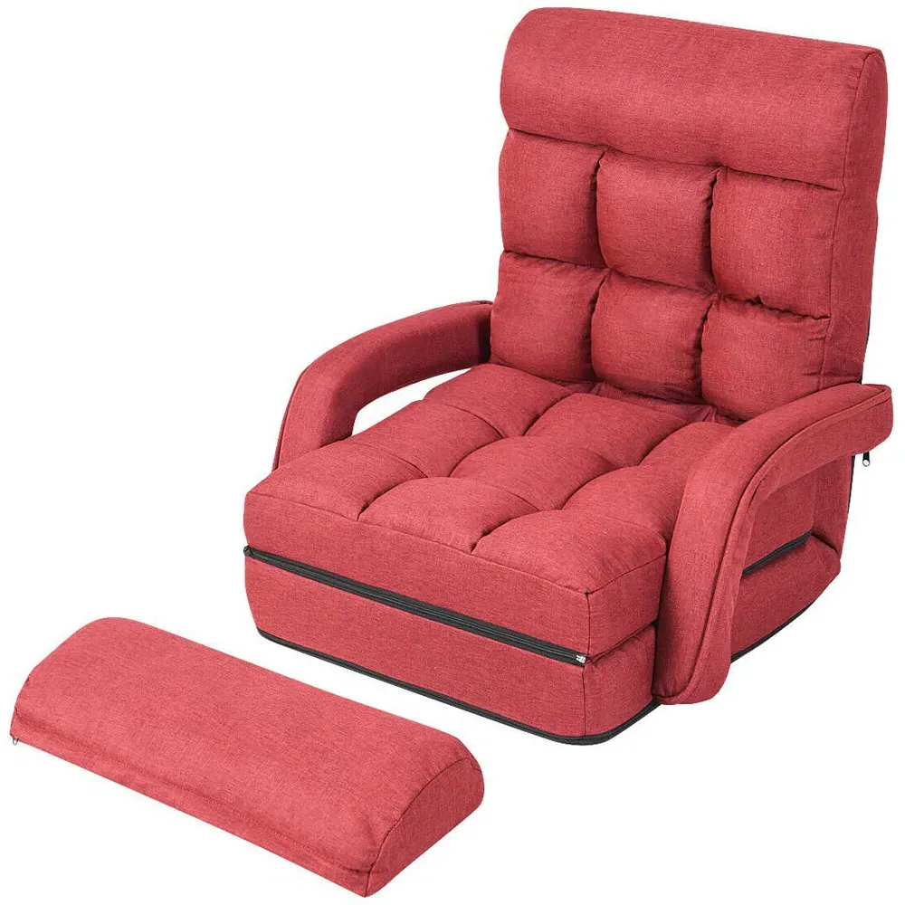 Adjustable Foldable Recliner Floor Chair with Pillow - Red