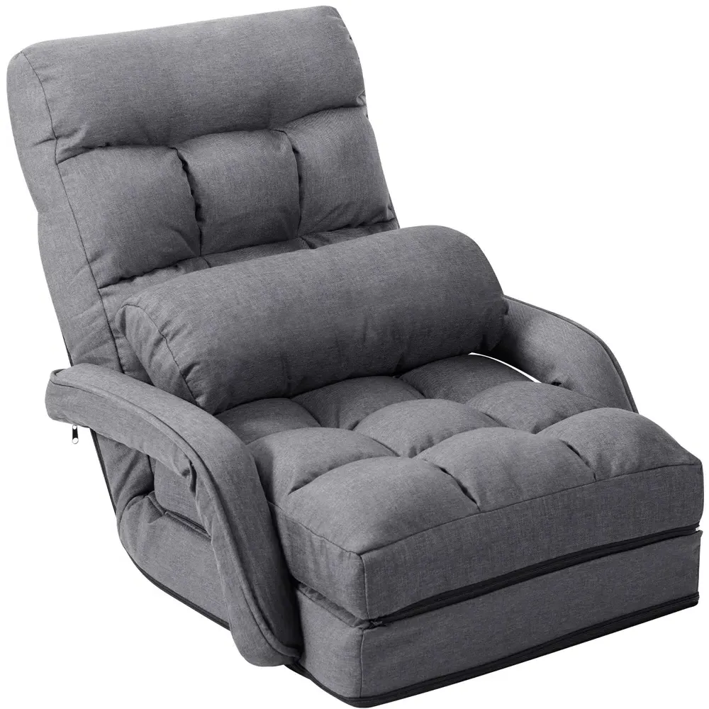 Adjustable Folding Floor Chair with Pillow - Grey