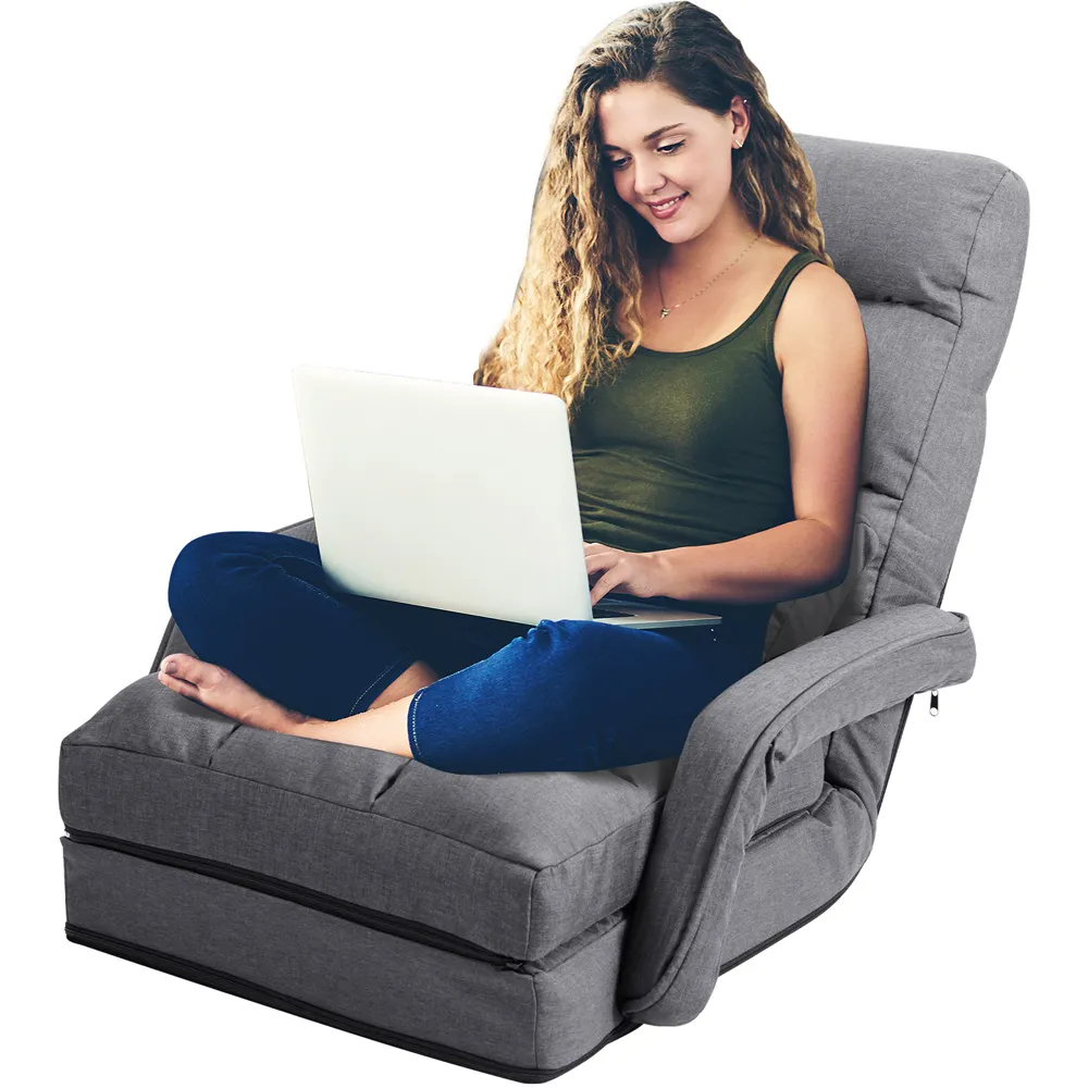 Adjustable Folding Floor Chair with Pillow - Grey