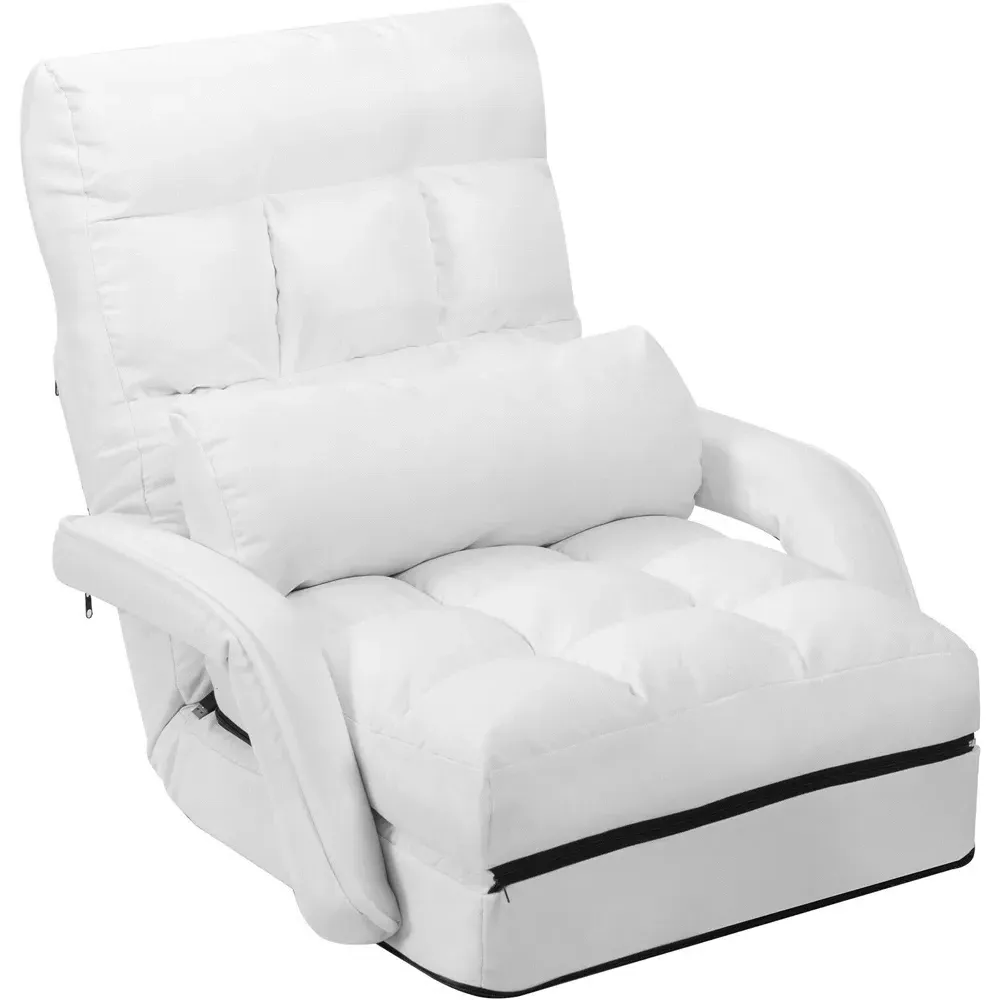 Adjustable Folding Floor Chair with Pillow - White