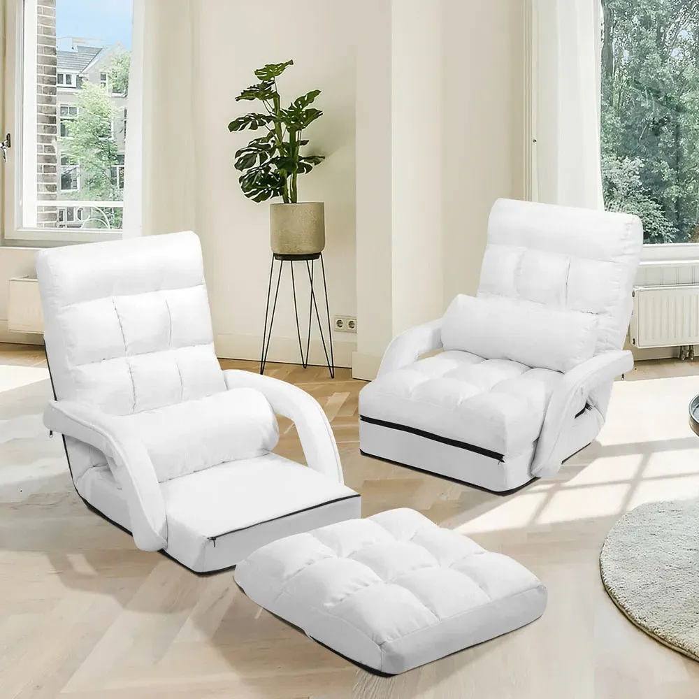 Adjustable Folding Floor Chair with Pillow - White