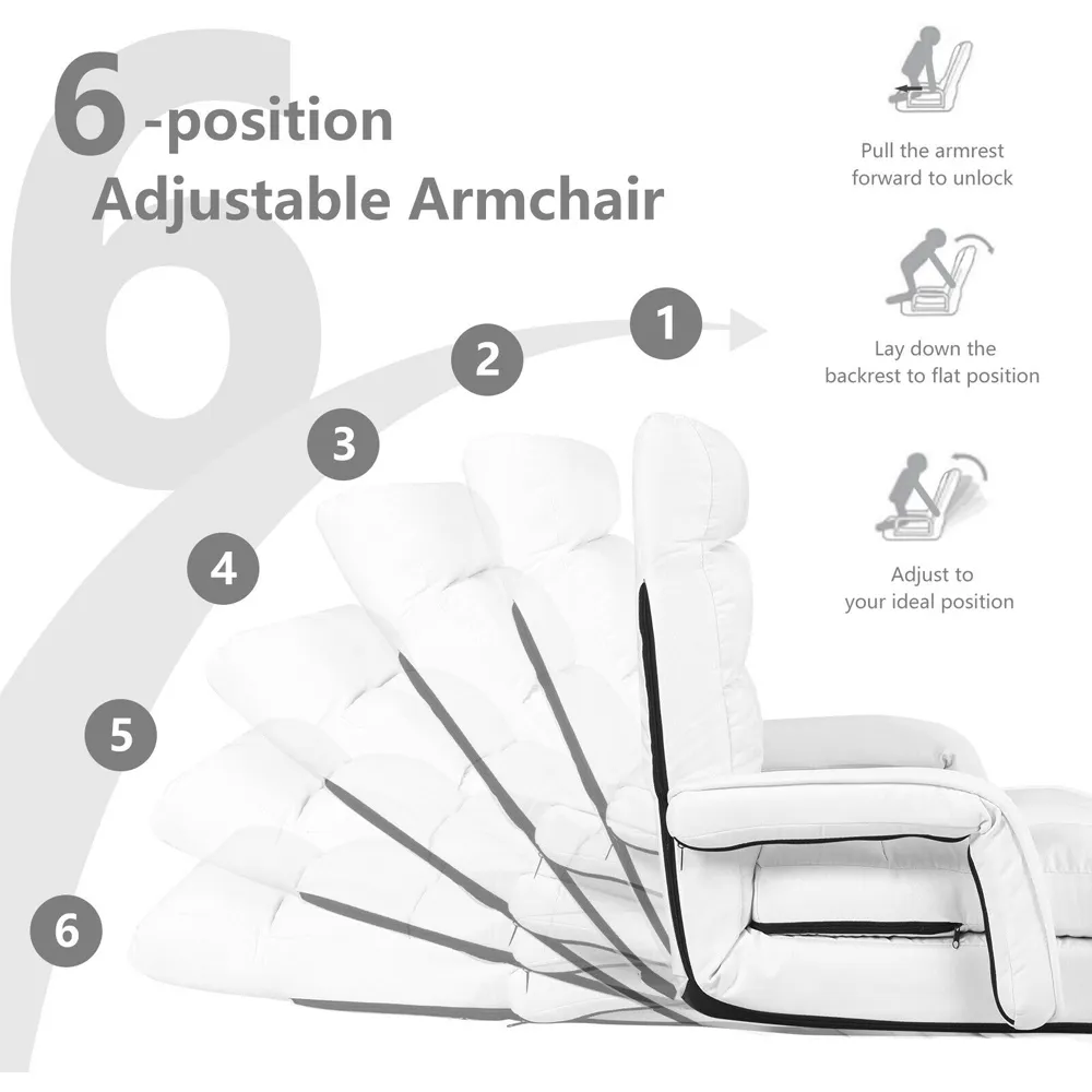 Adjustable Folding Floor Chair with Pillow - White