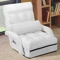 Adjustable Folding Floor Chair with Pillow - White