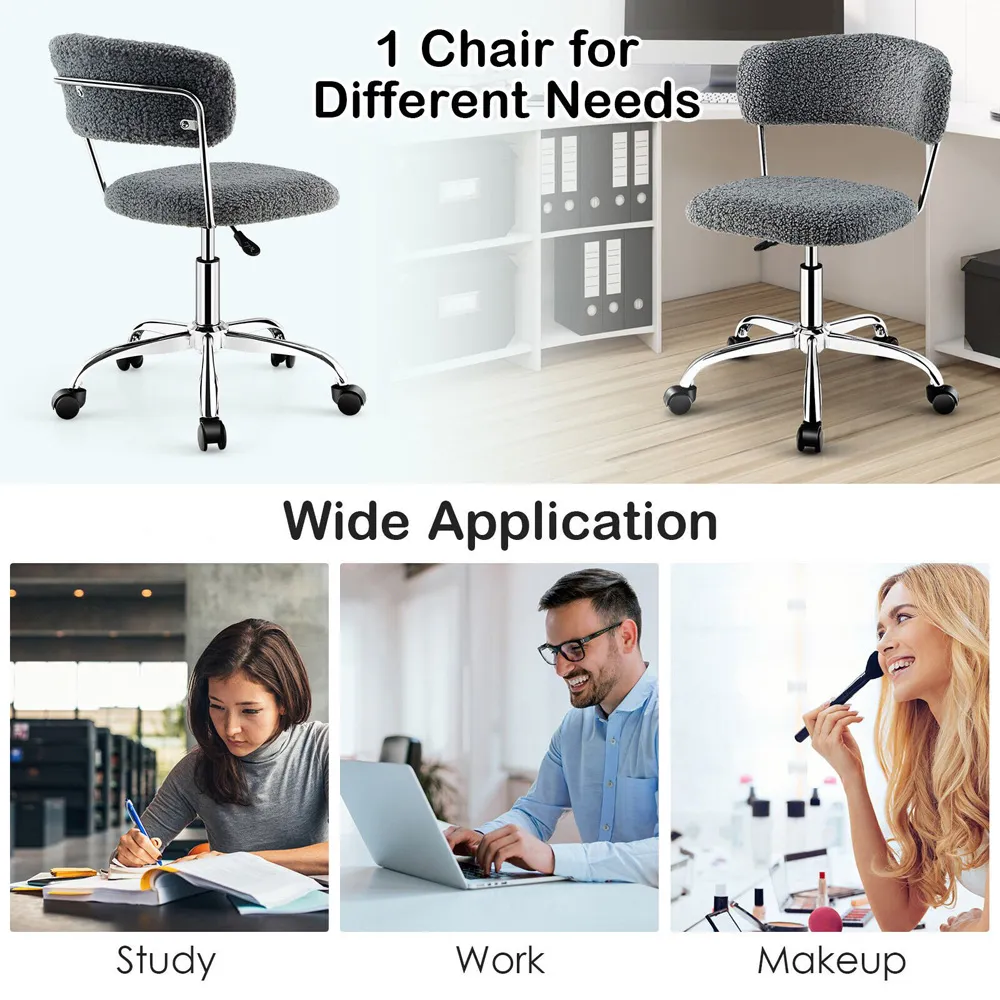 Adjustable Office Chair - Grey, Faux Fur