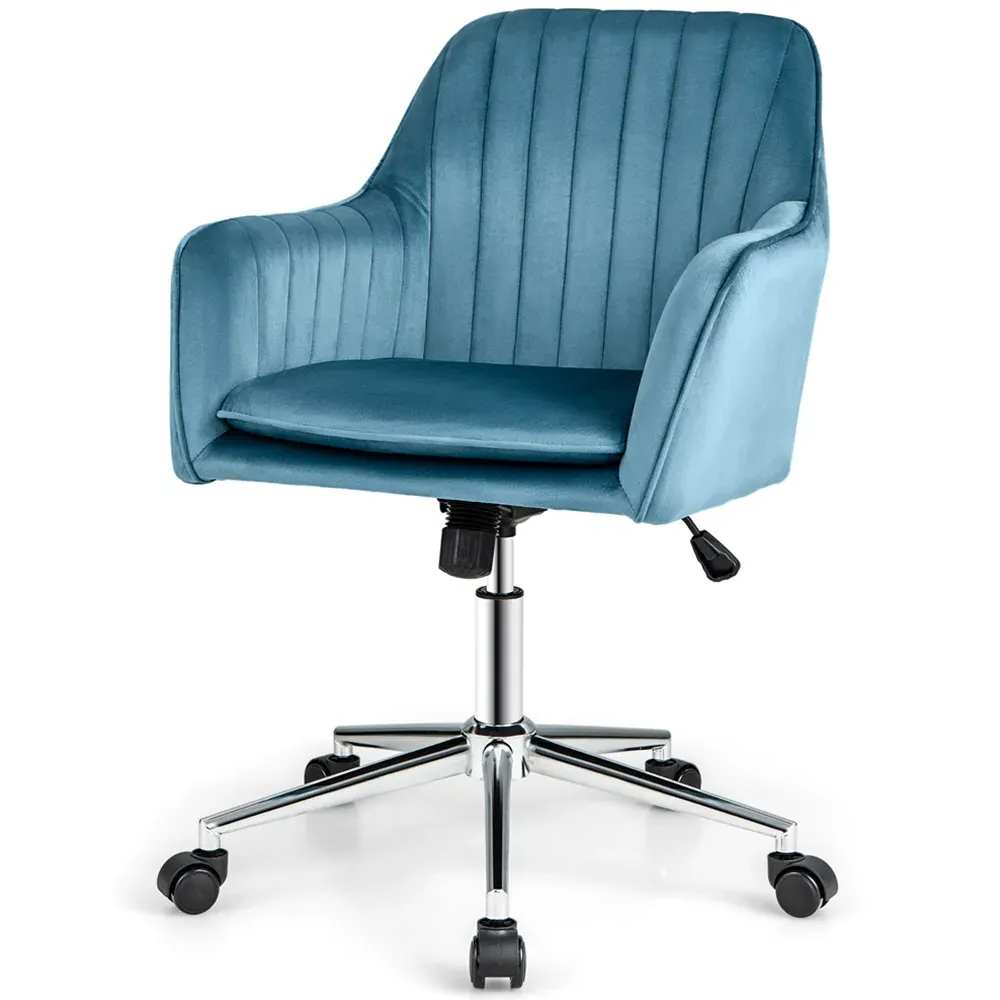 Adjustable Office Chair with Armrests - Blue, Velvet