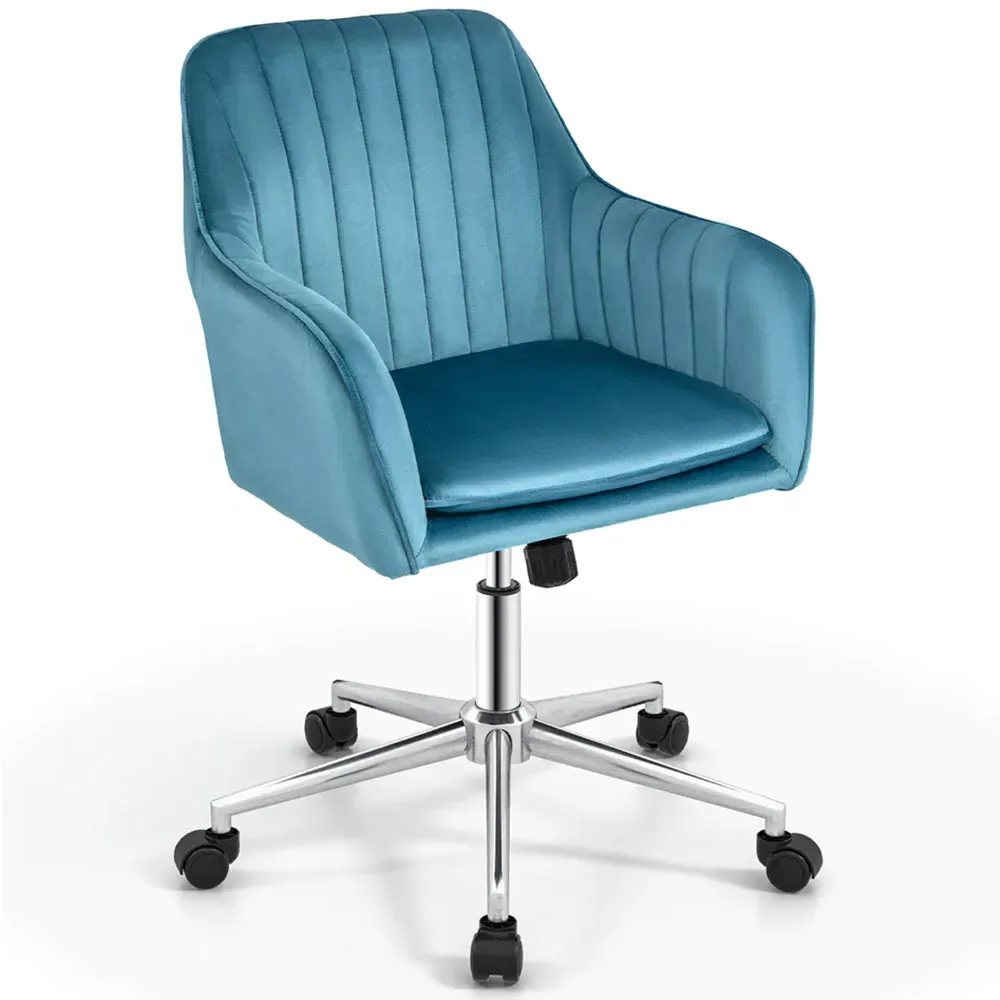Adjustable Office Chair with Armrests - Blue, Velvet
