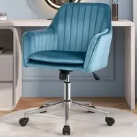 Adjustable Office Chair with Armrests - Blue, Velvet