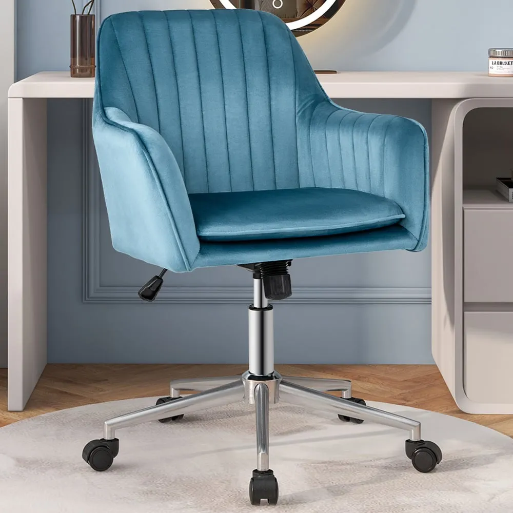 Adjustable Office Chair with Armrests - Blue, Velvet image