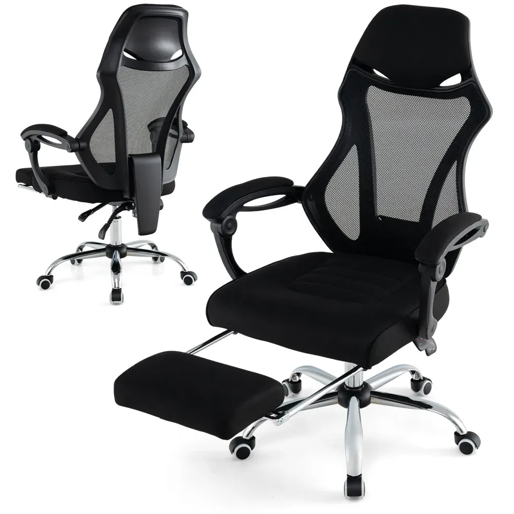 Adjustable Office Chair with Footrest - Black, Mesh