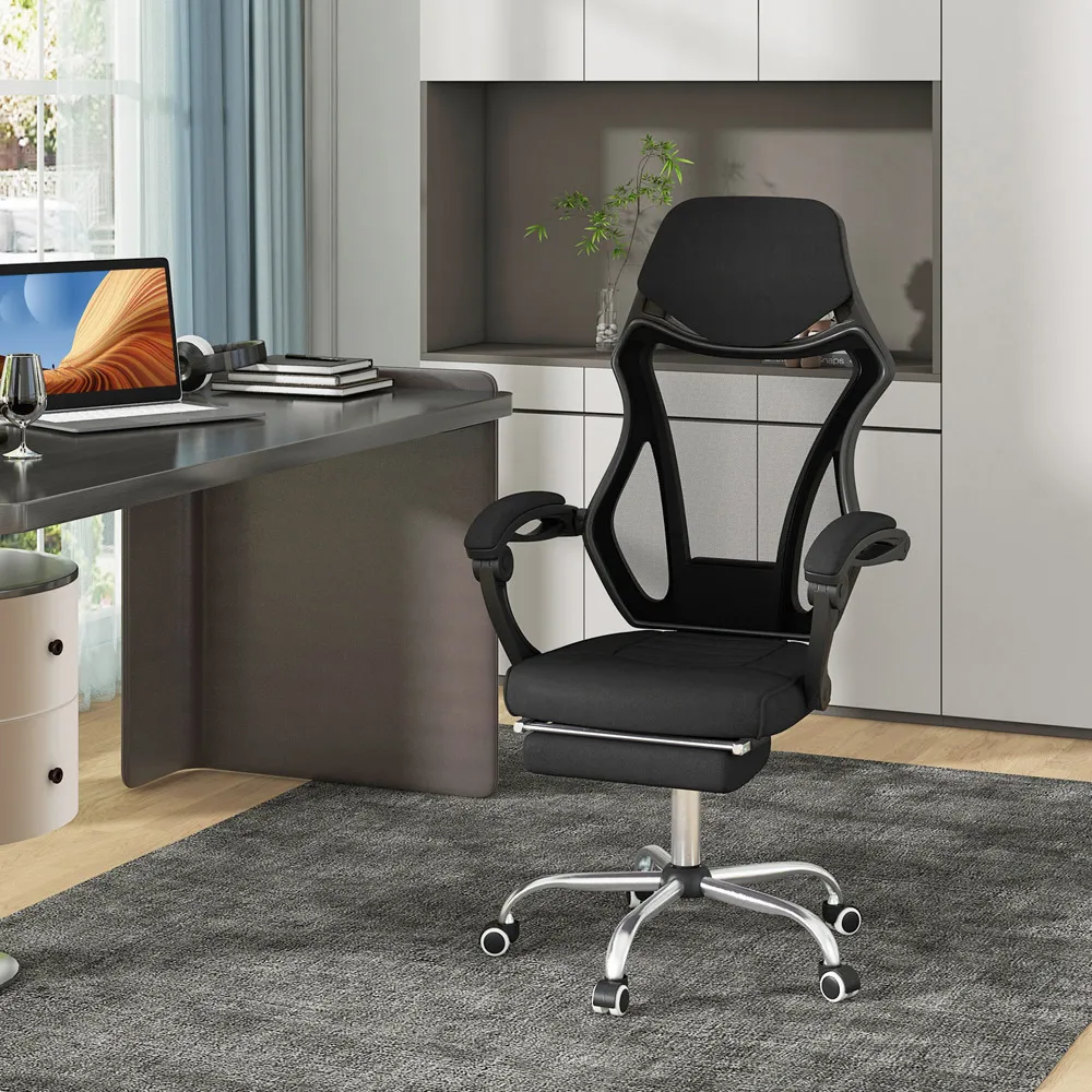 Adjustable Office Chair with Footrest - Black, Mesh