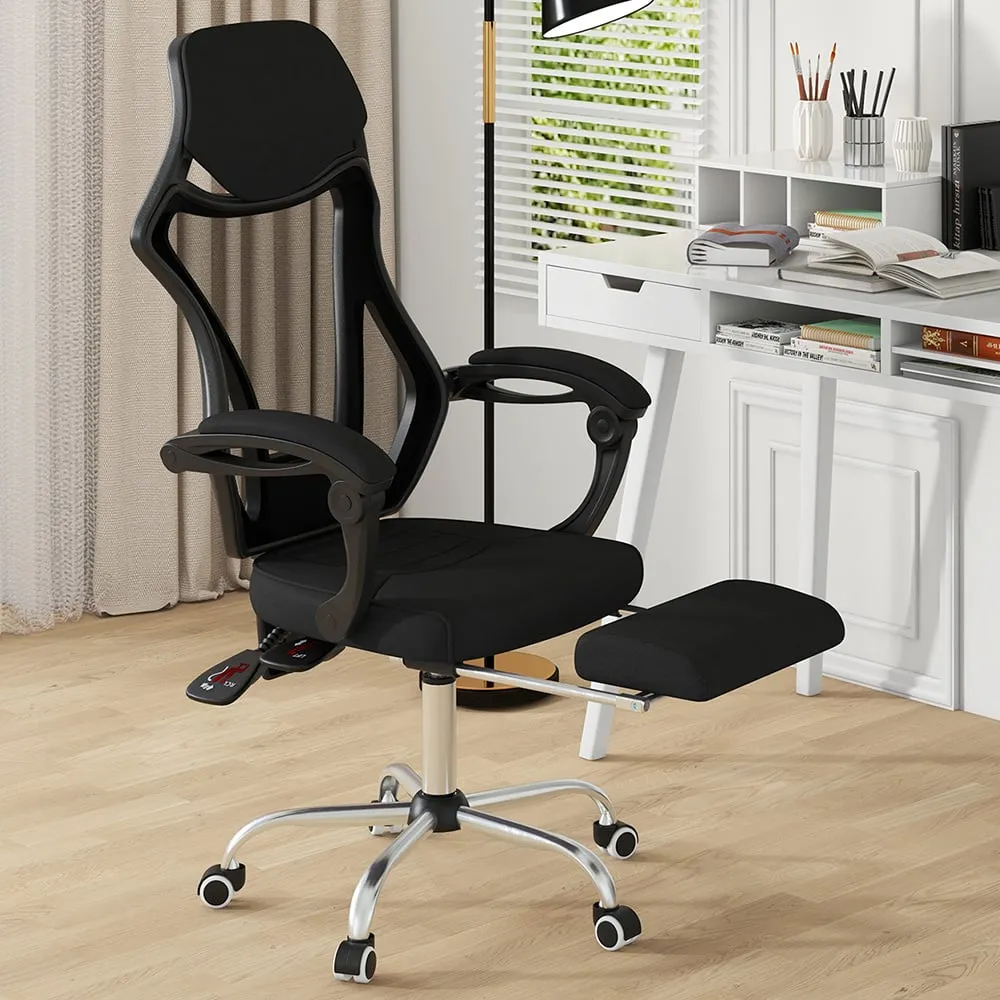 Adjustable Office Chair with Footrest - Black, Mesh image