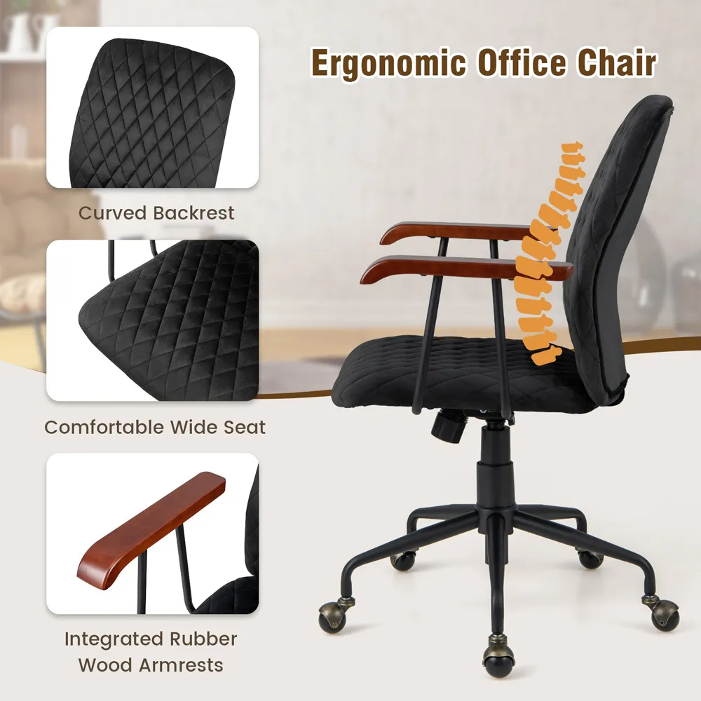 Adjustable Rocking Office Chair - Black, Velvet