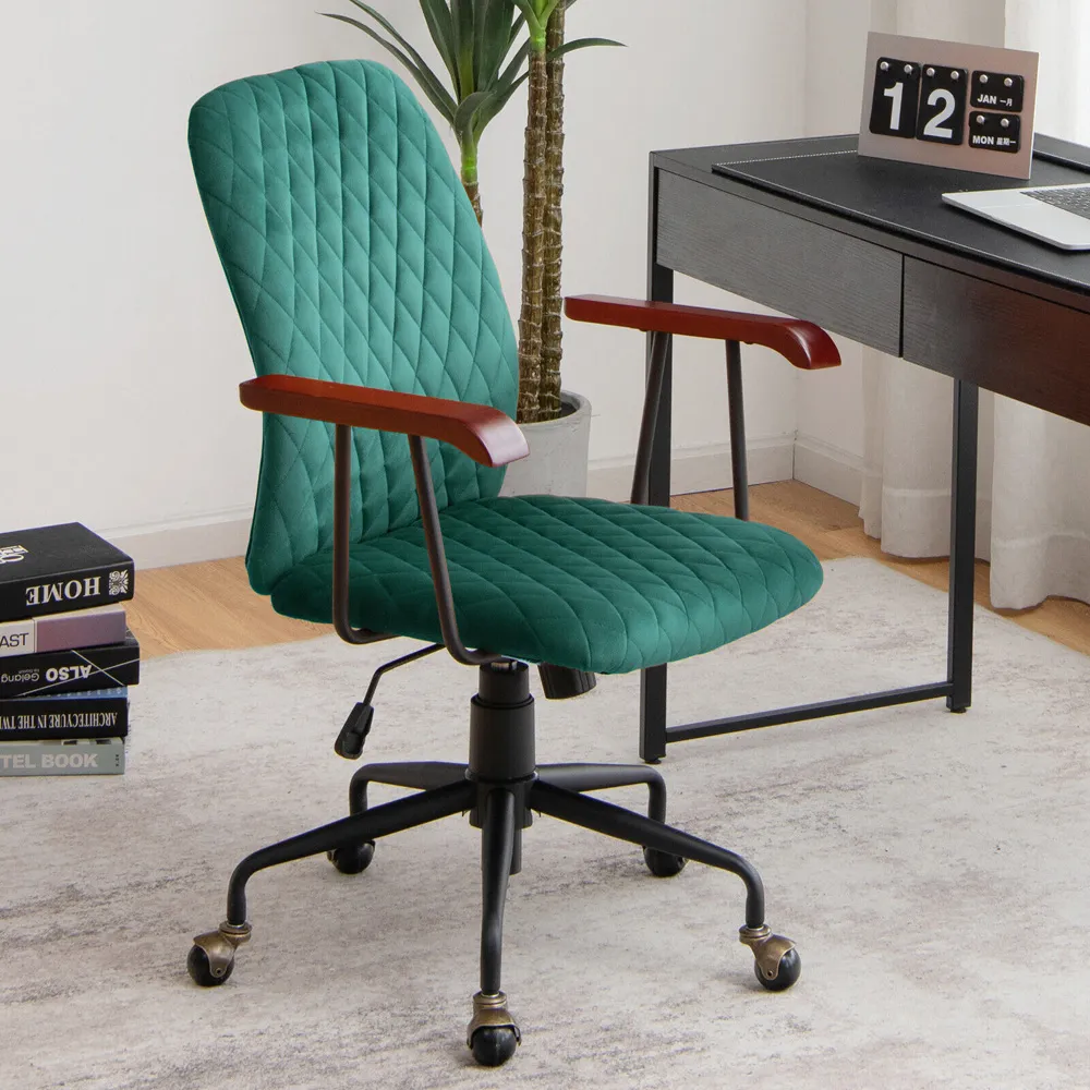 Adjustable Rocking Office Chair - Green, Velvet