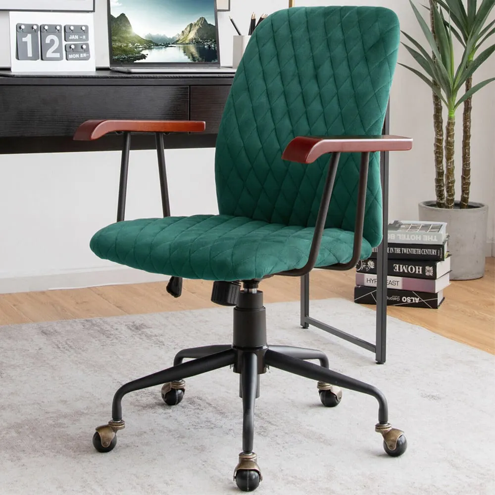 Adjustable Rocking Office Chair - Green, Velvet