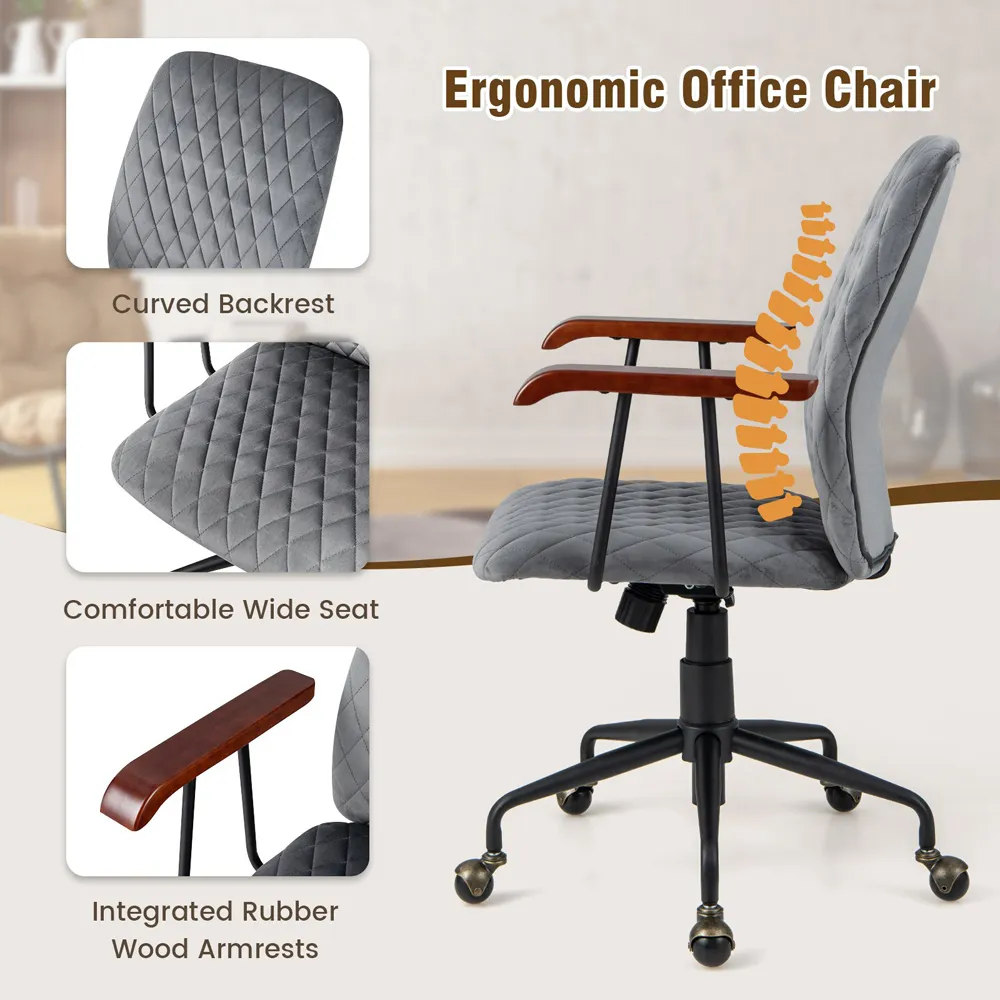 Adjustable Rocking Office Chair - Grey, Velvet