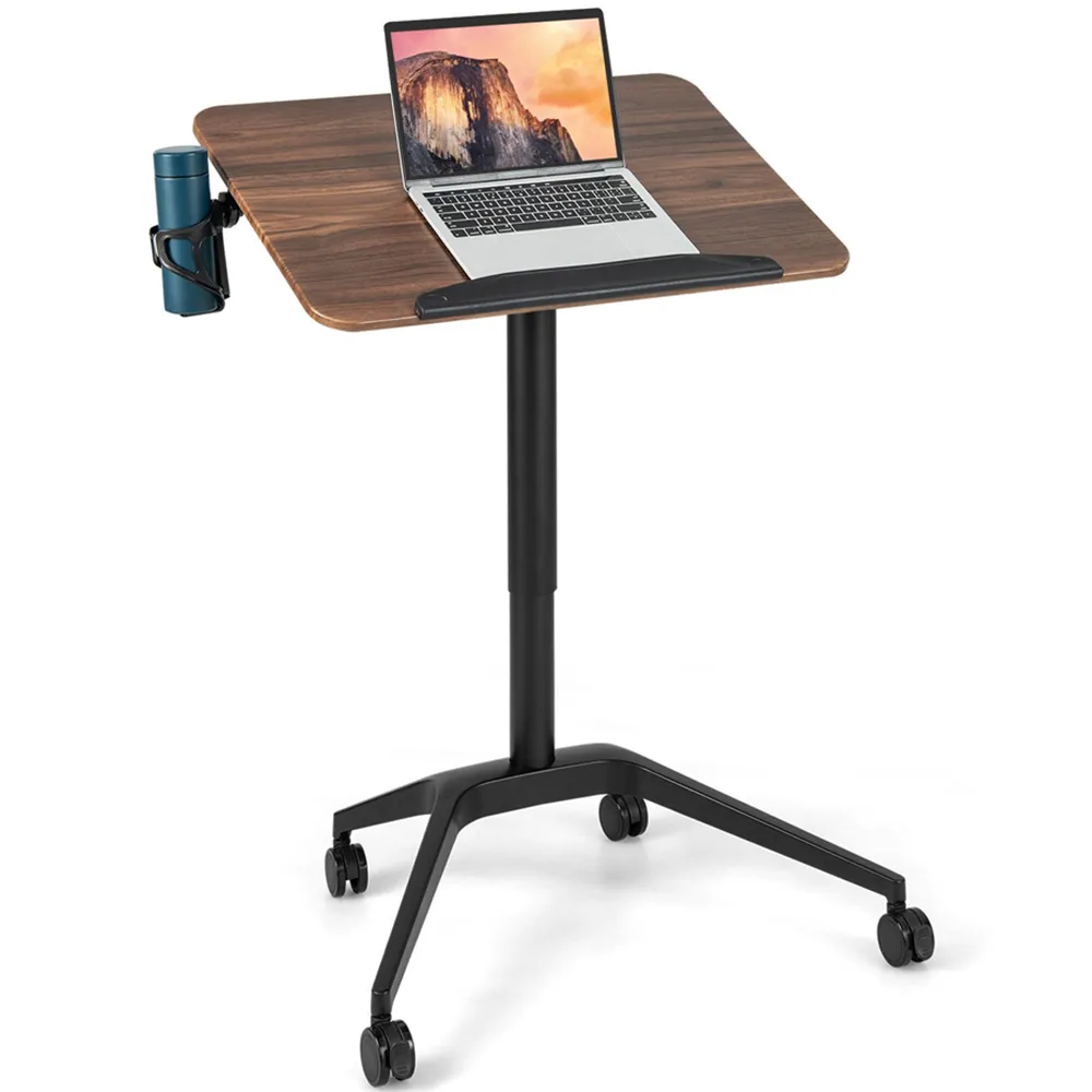 Adjustable Standing Desk with Tablet and Cup Holder - Brown