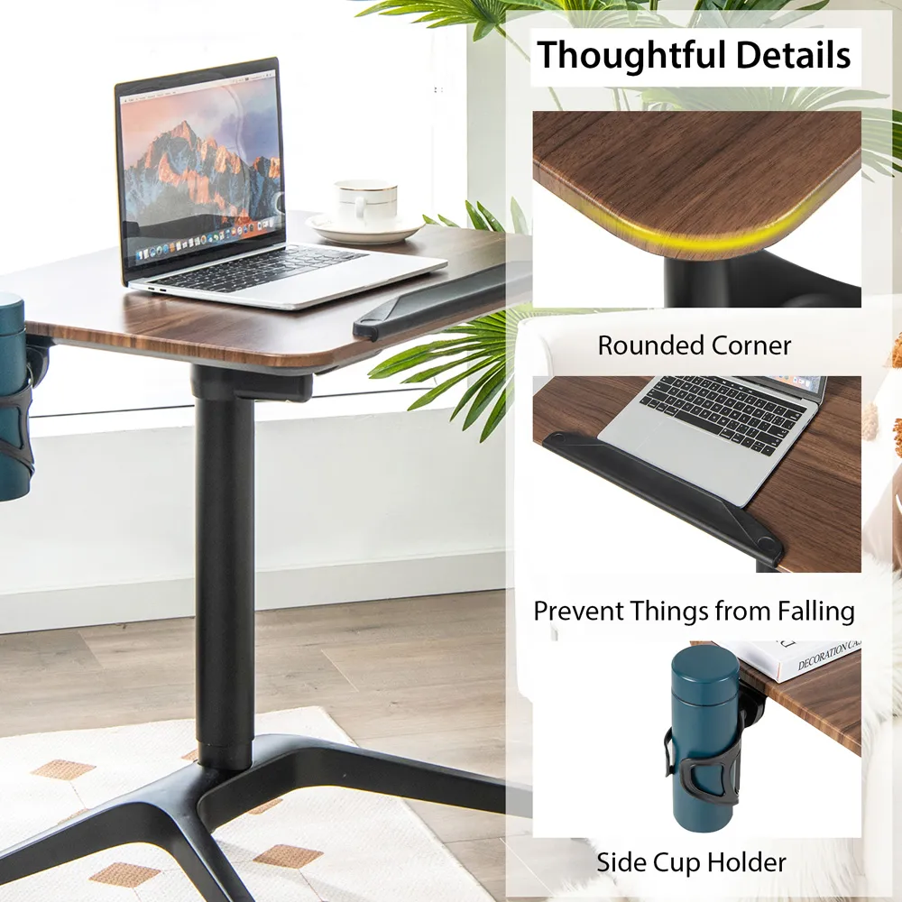 Adjustable Standing Desk with Tablet and Cup Holder - Brown