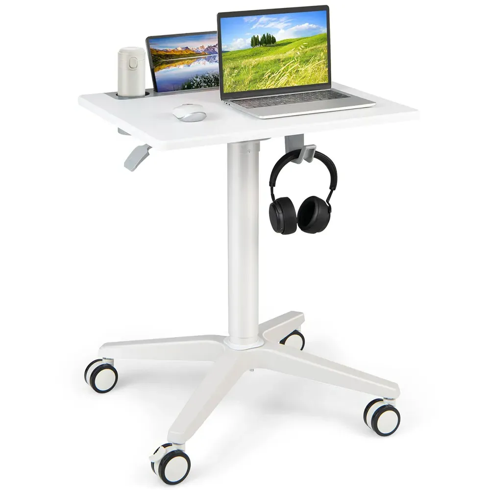 Adjustable Standing Desk with Tablet and Cup Holder - White
