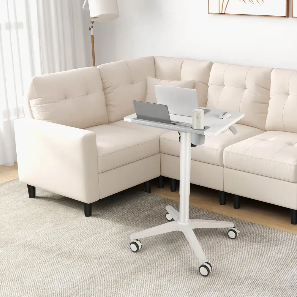Adjustable Standing Desk with Tablet and Cup Holder - White