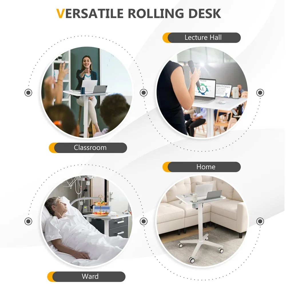 Adjustable Standing Desk with Tablet and Cup Holder - White