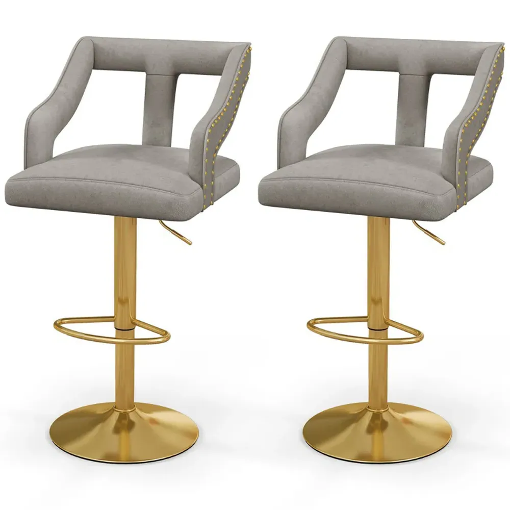 Adjustable Swivel Bar Stool Set of 2 - Grey, Dutch Velvet